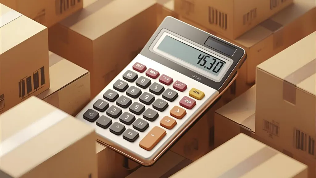 calculadora em meio a caixas