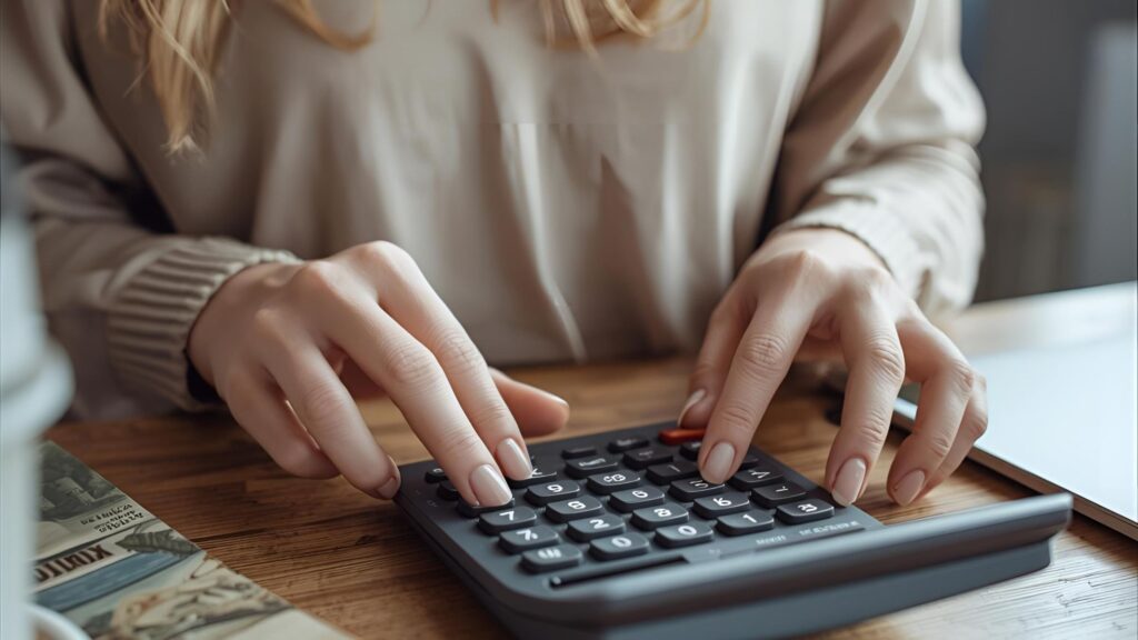 Simulador de frete: mulher usando calculadora