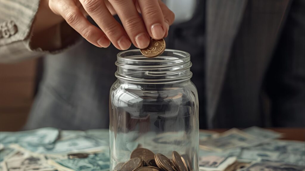 Simulador de frete: homem guardando dinheiro na jarra