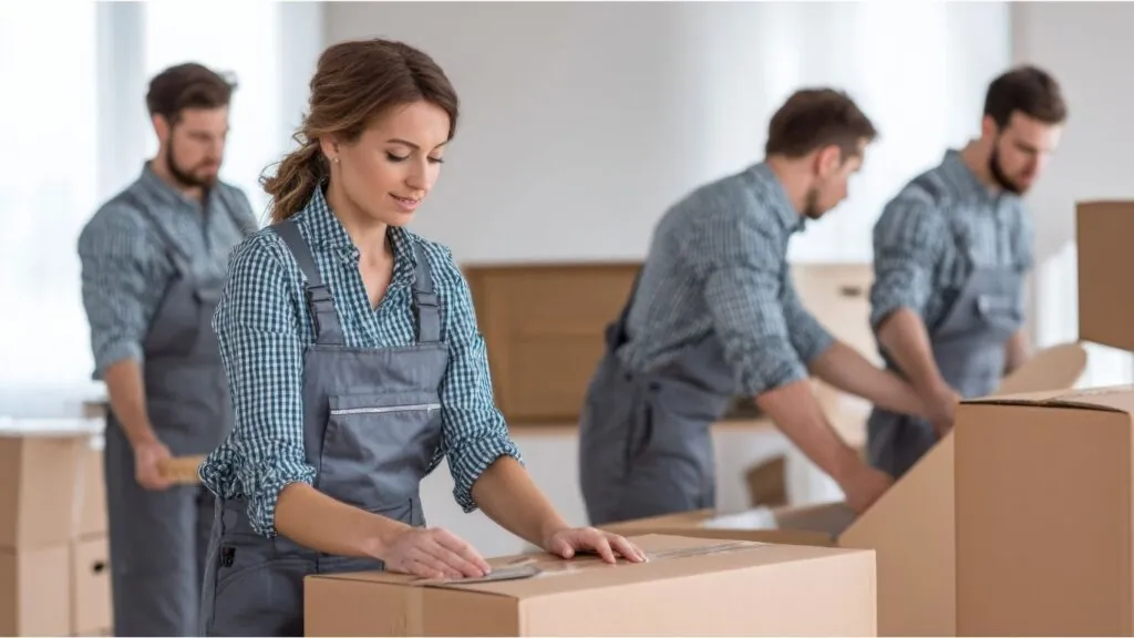 Empresa de mudanças no bairro Serra BH: profissionais embalando mudança.