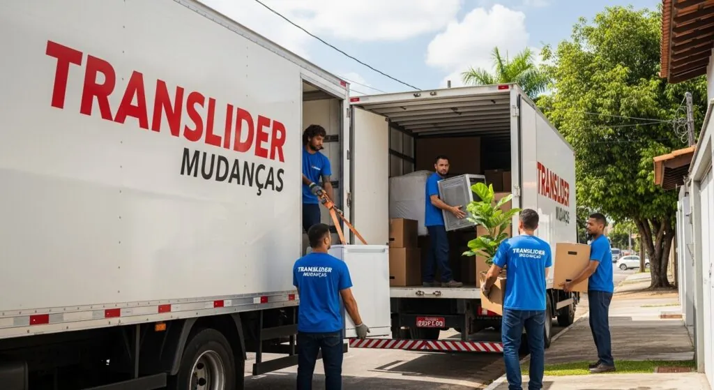 caminhão de mudança com equipe